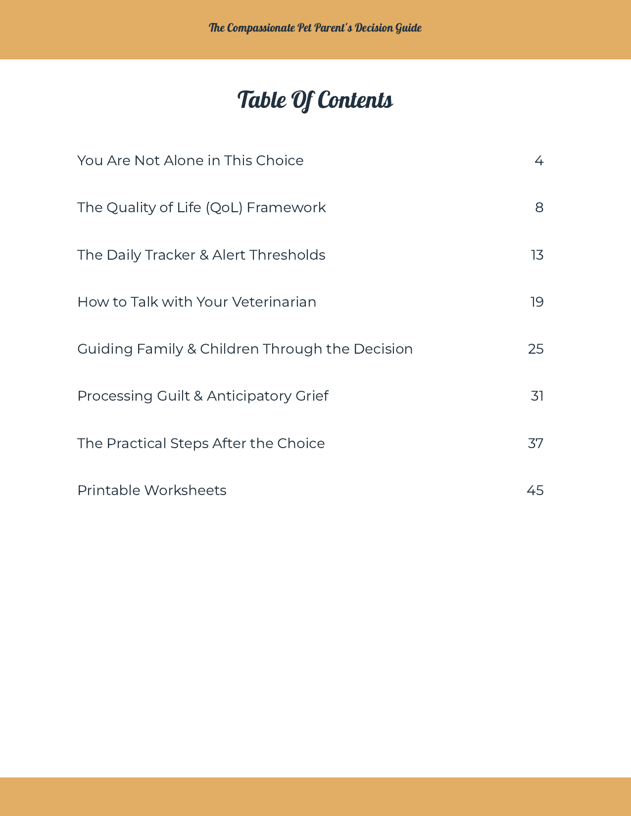 Guide table of contents